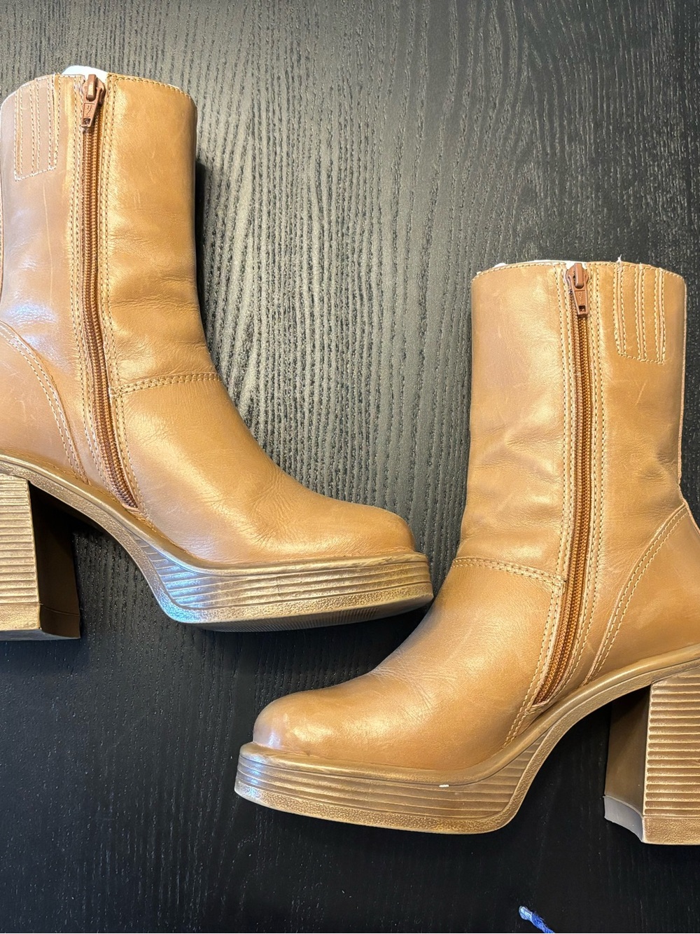 Women's Platform Mid-Calf Leather Boot in Tan - Steve Madden Fantasy Bootie - Picture 5 of 6